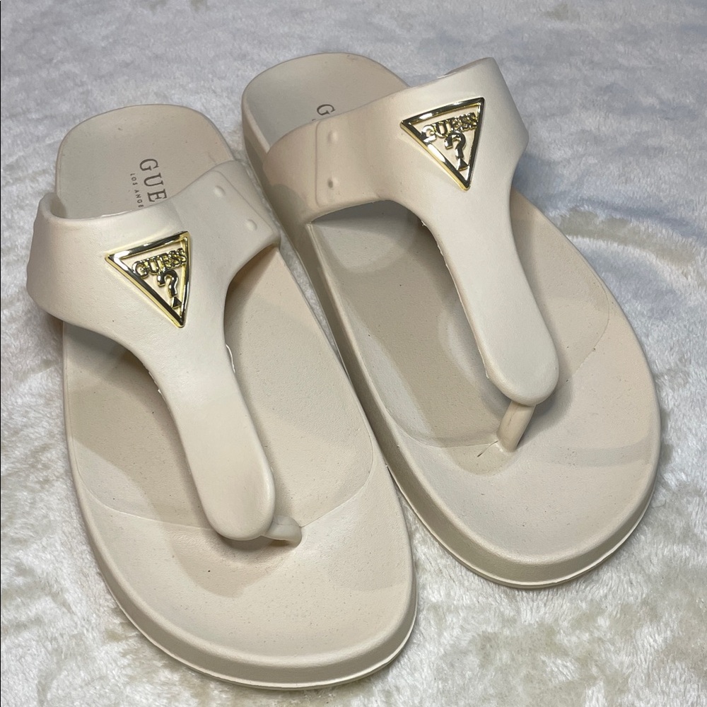 GUESS Women's Beige Sandals with Gold Accent